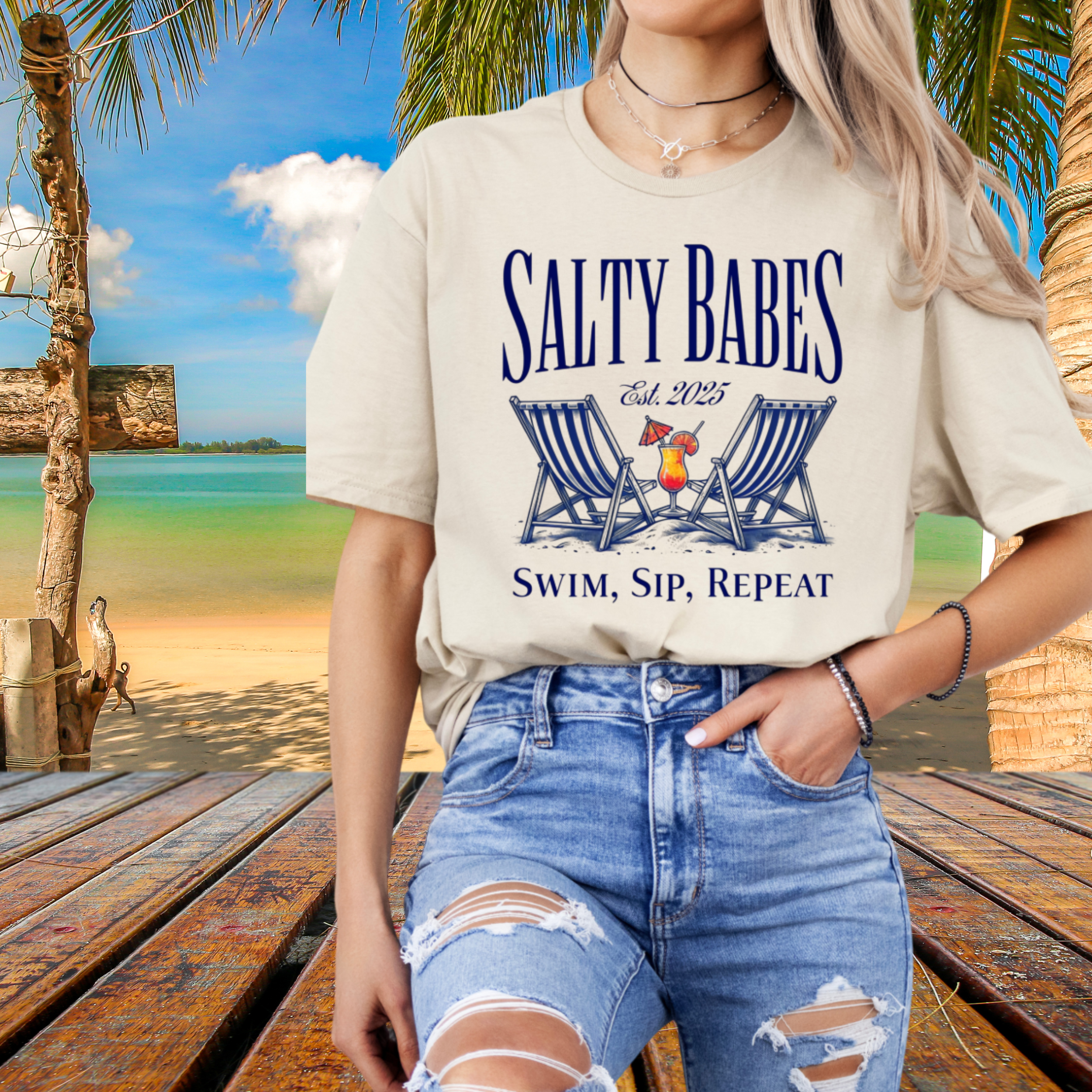 Salty Babes Shirt | Swim Sip Repeat Beach Party Graphic Tee