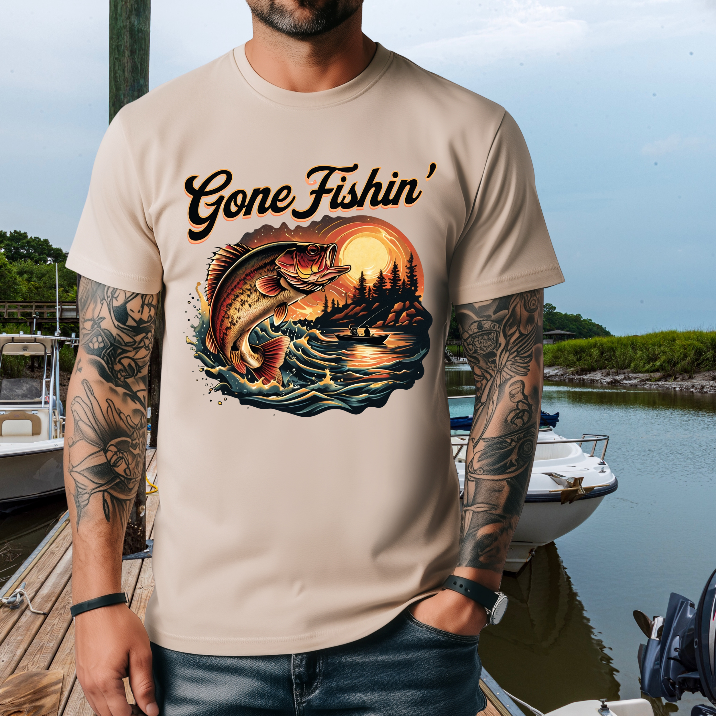 Gone Fishin’ Graphic Print  T-Shirt