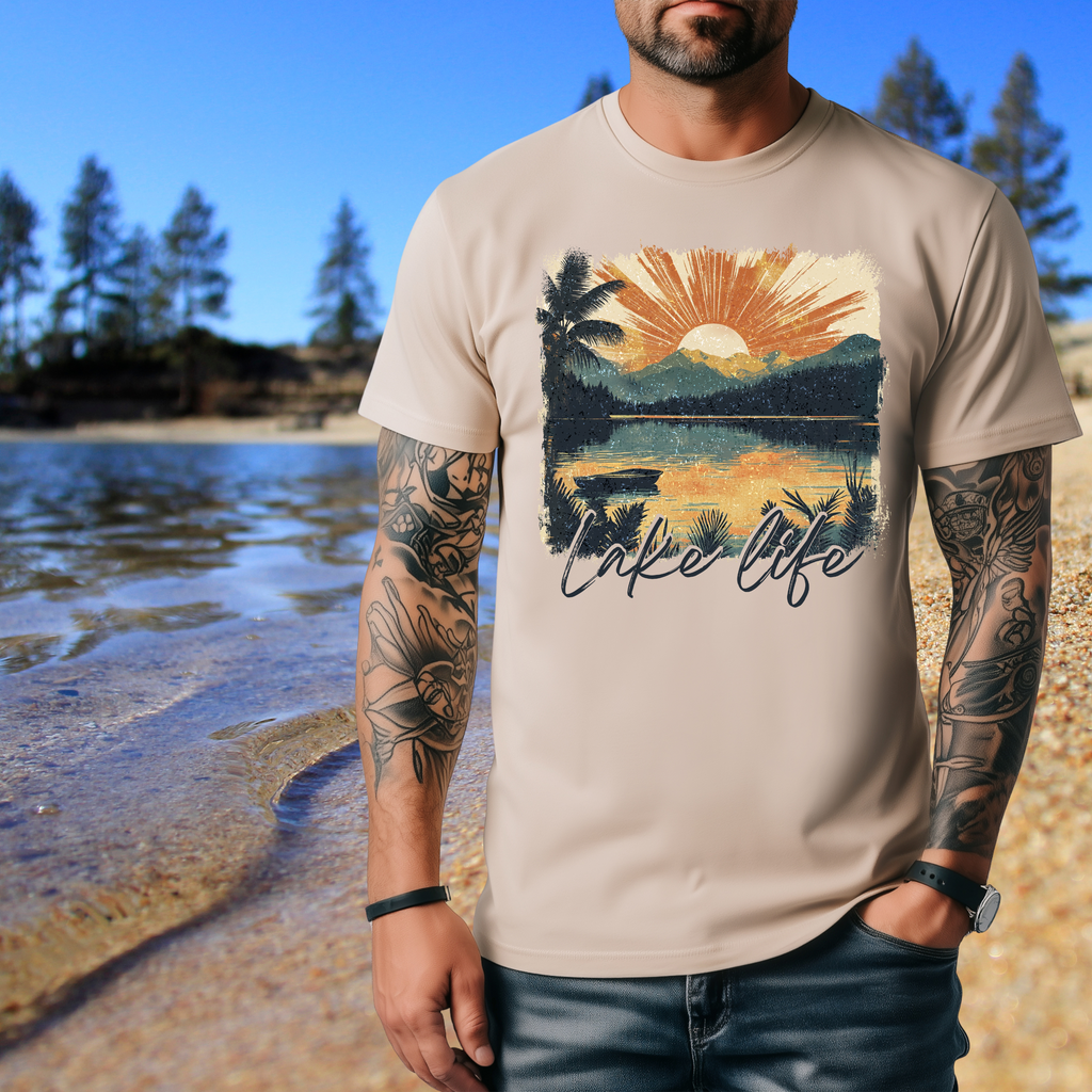 Lake Life Vintage Sunset Graphic Print Tee