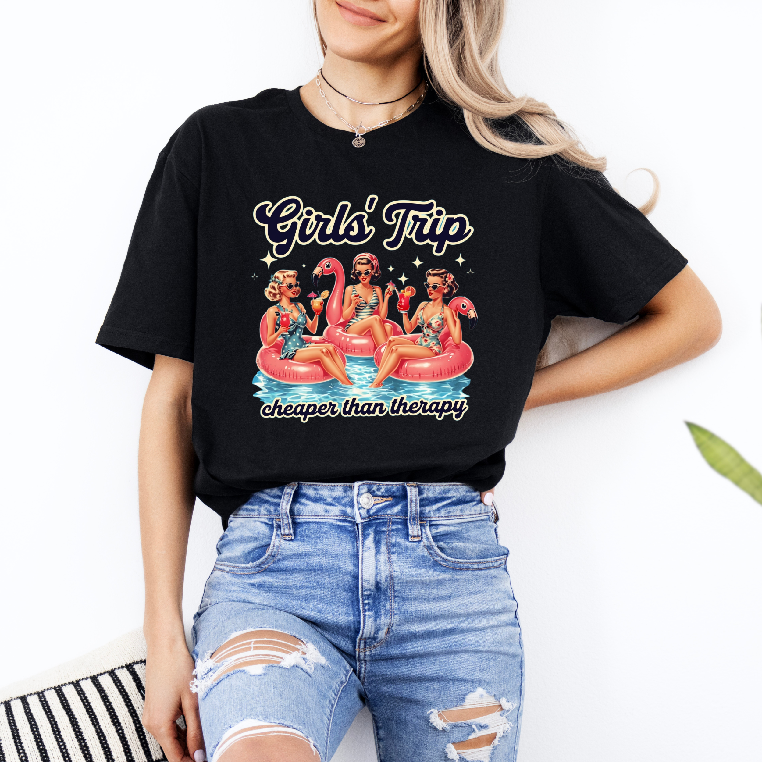 Girls Trip Shirt | Cheaper Than Therapy Retro Pool Party Graphic Tee