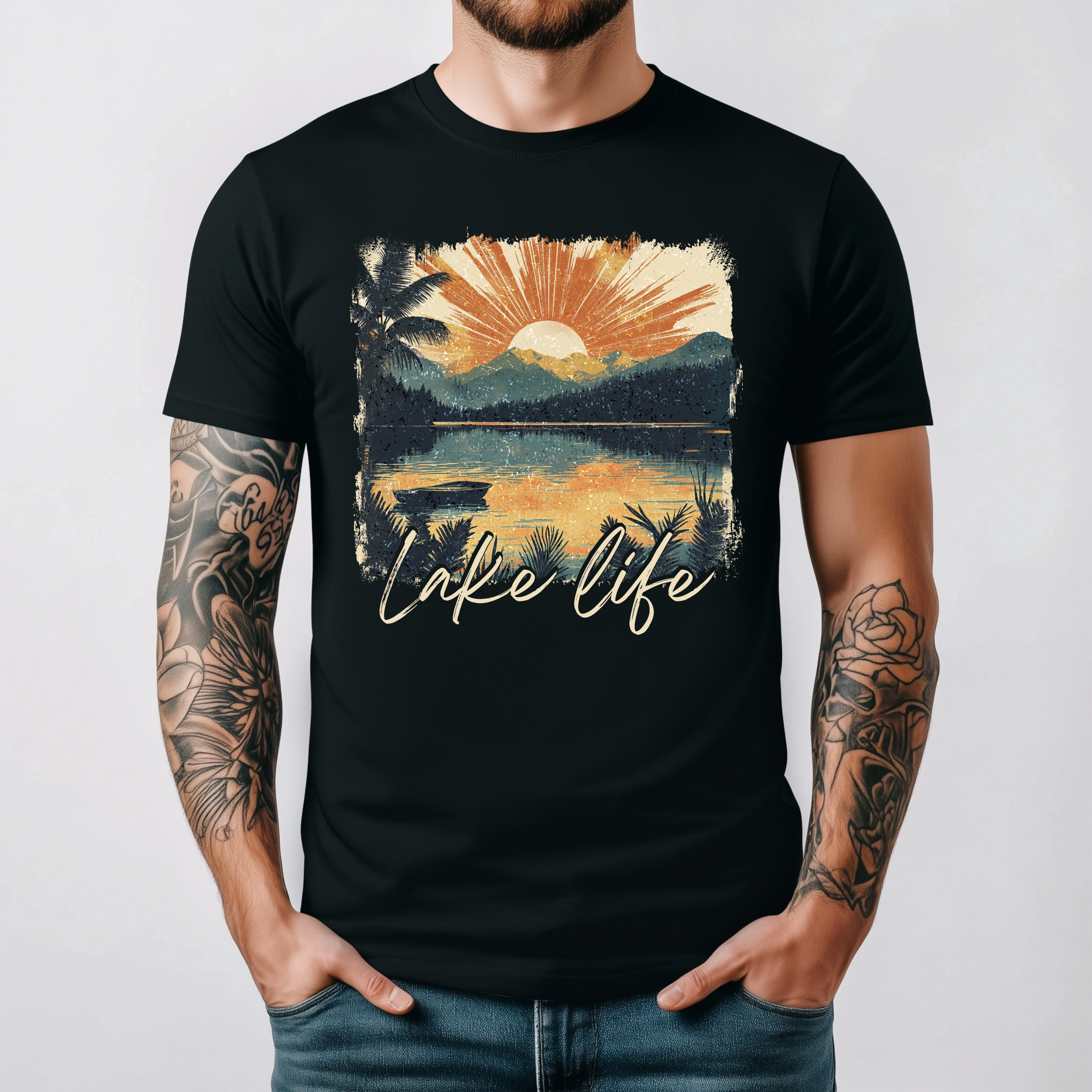 Lake Life Vintage Sunset Graphic Print Tee
