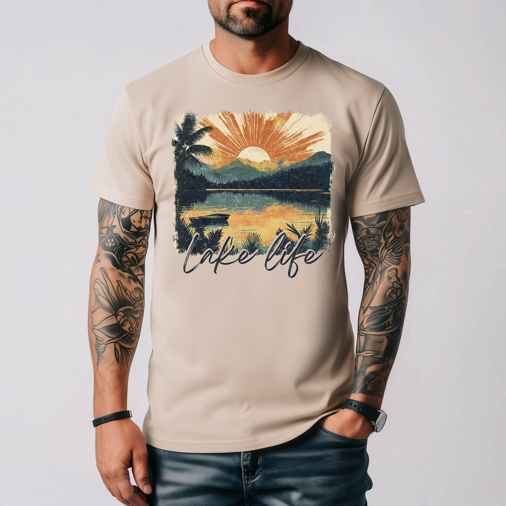 Lake Life Vintage Sunset Graphic Print Tee