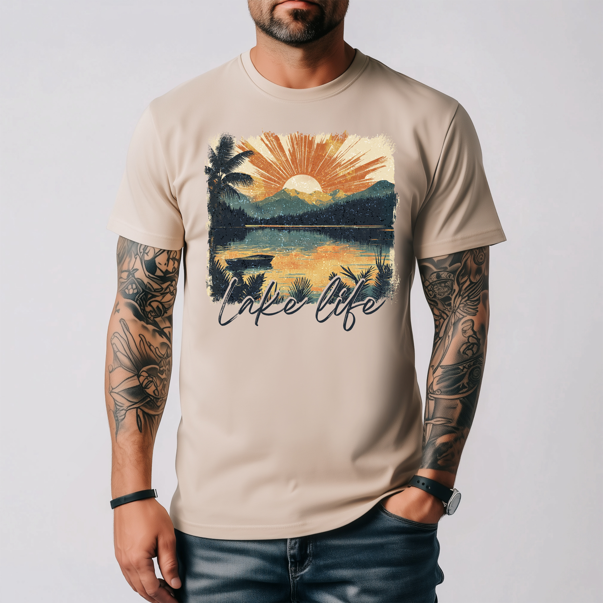 Lake Life Vintage Sunset Graphic Print Tee