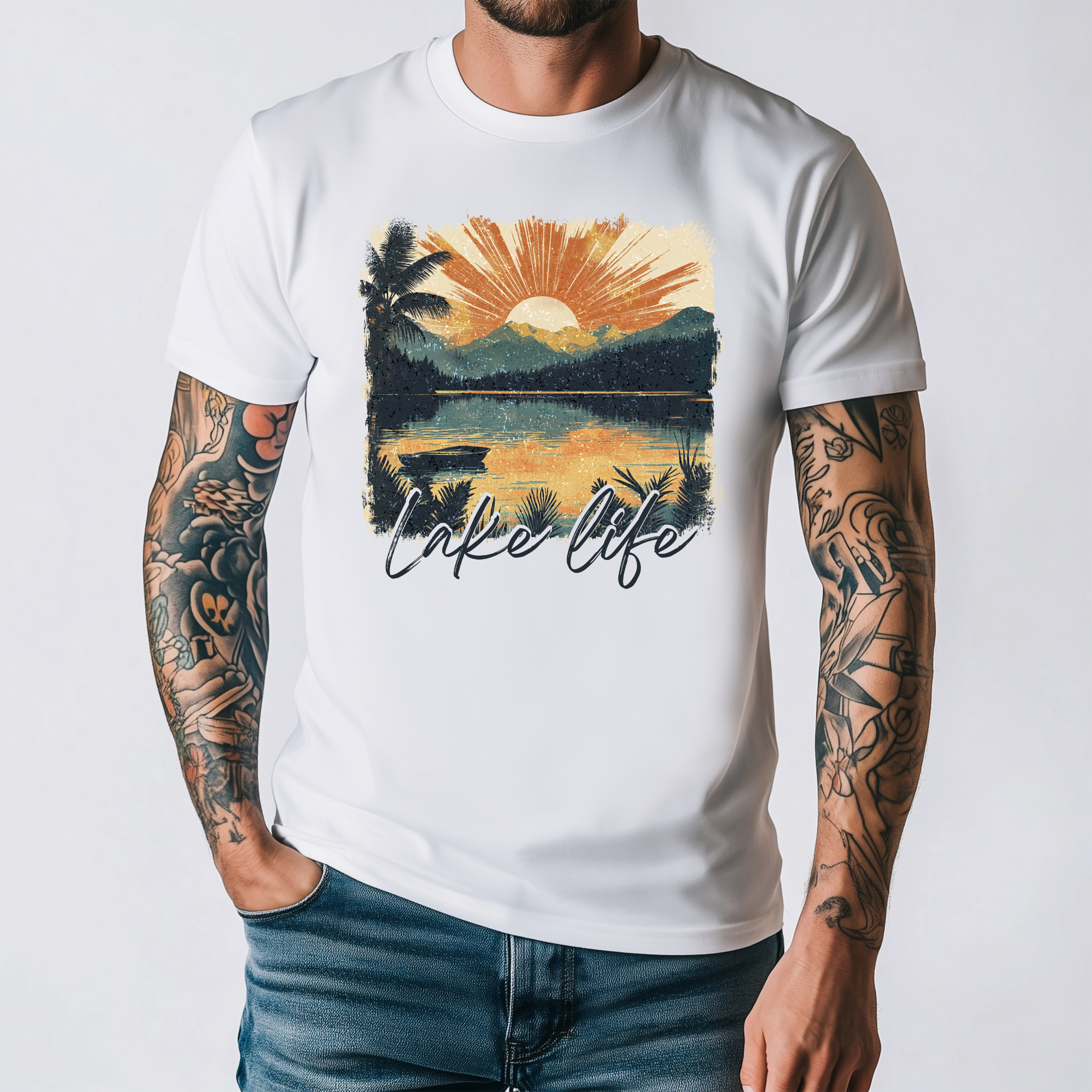 Lake Life Vintage Sunset Graphic Print Tee