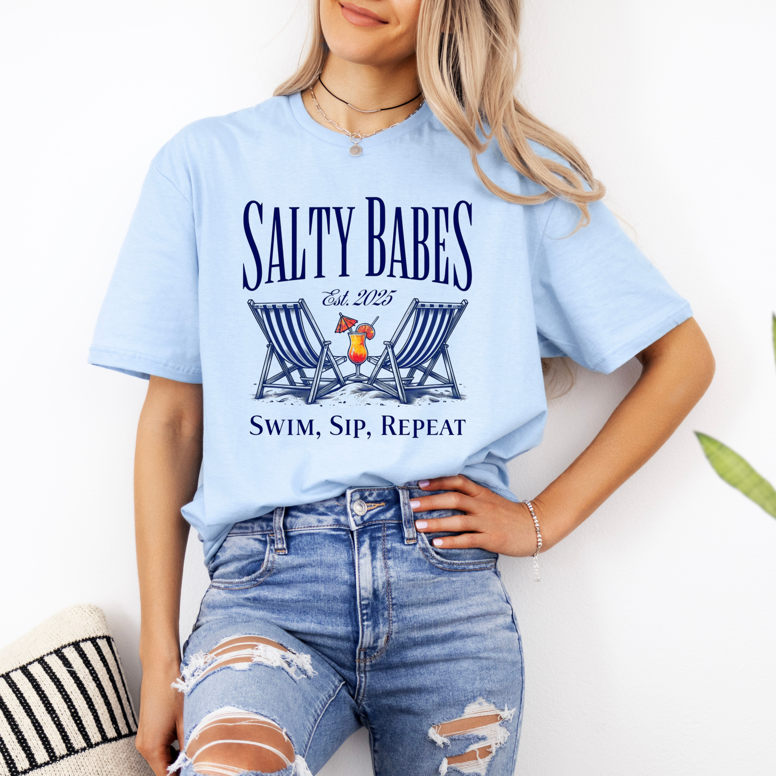 Salty Babes Shirt | Swim Sip Repeat Beach Party Graphic Tee