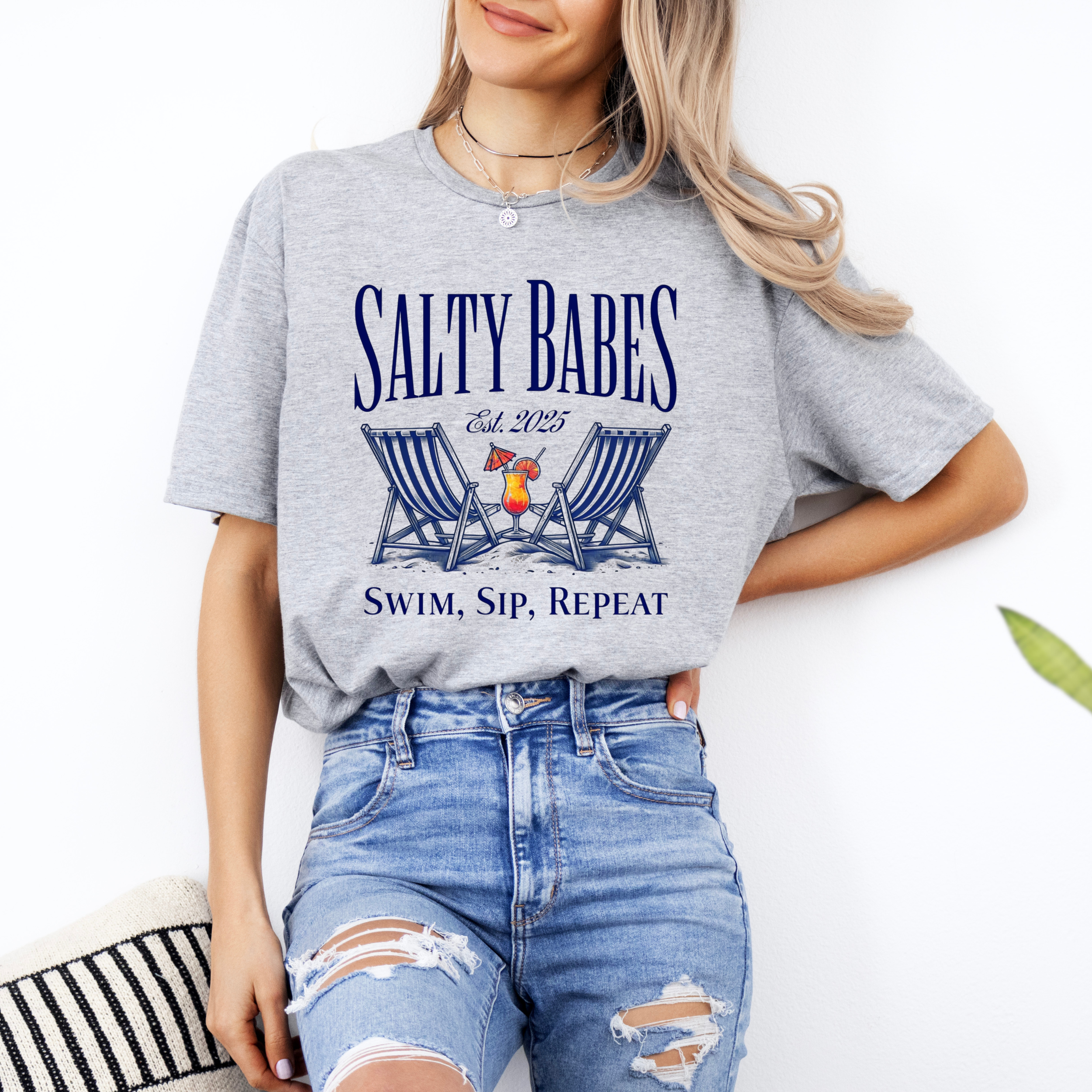 Salty Babes Shirt | Swim Sip Repeat Beach Party Graphic Tee