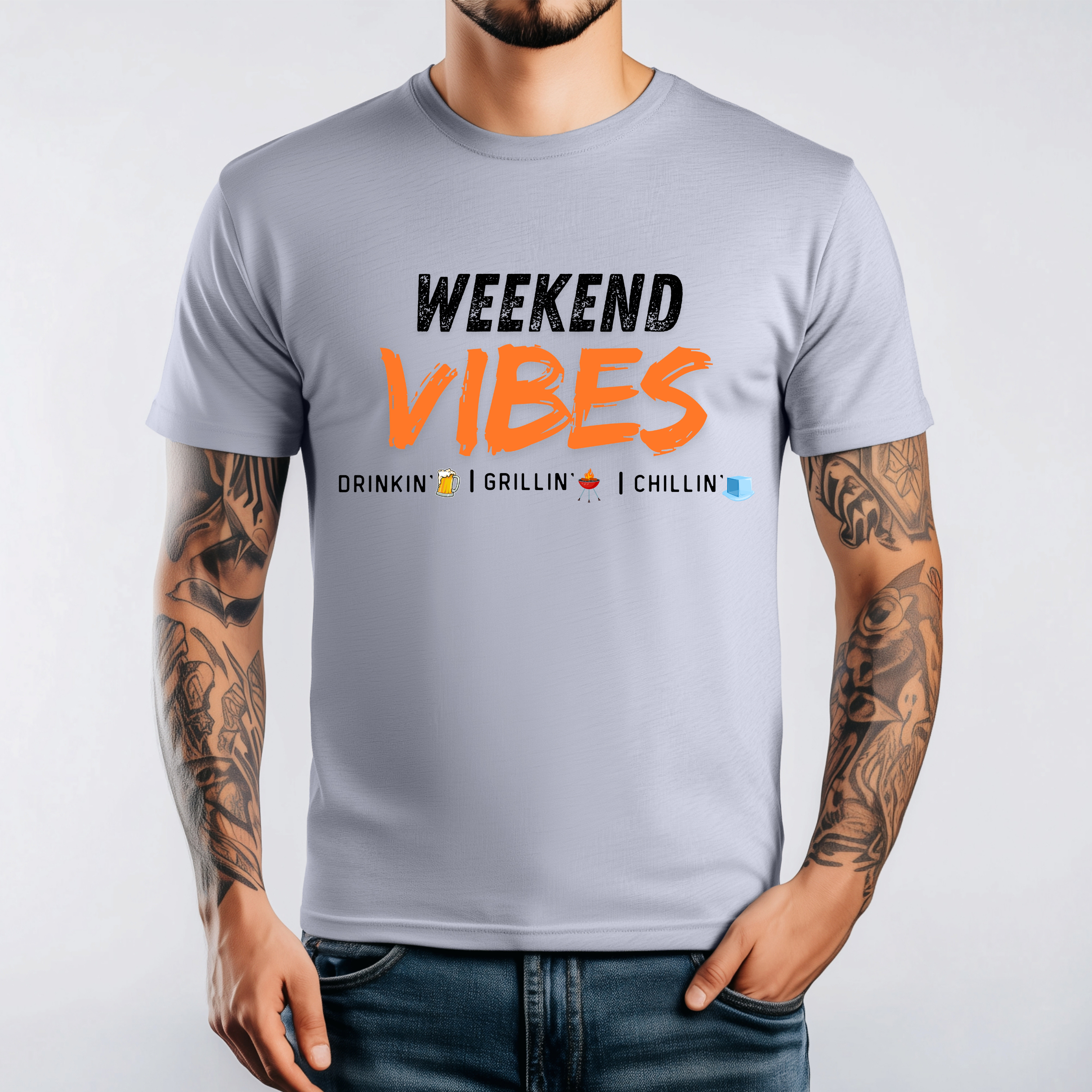 Weekend Vibes Graphic Print T-Shirt — Drinkin’ Grillin’ Chillin’ All Day!