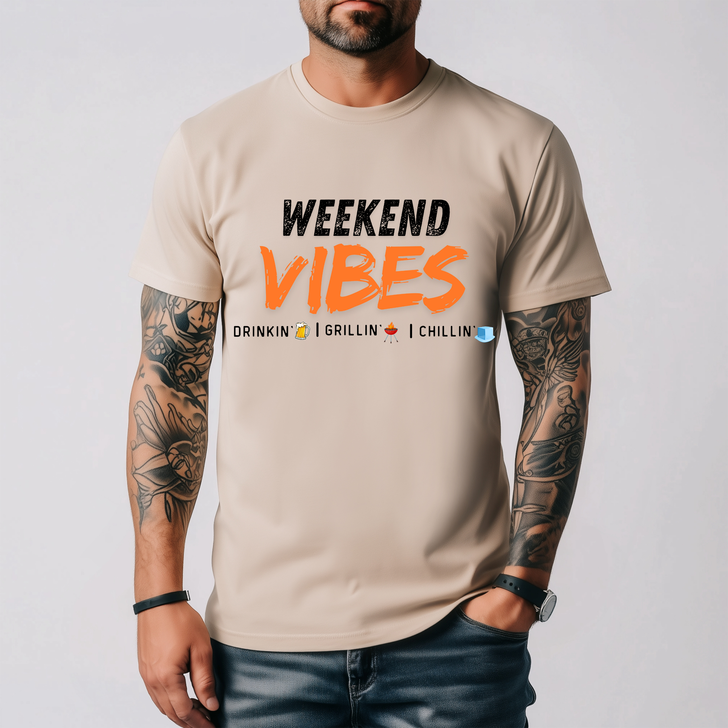 Weekend Vibes Graphic Print T-Shirt — Drinkin’ Grillin’ Chillin’ All Day!